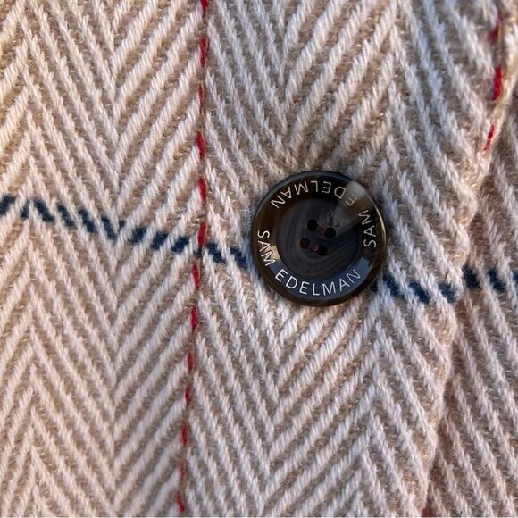 SAM EDELMAN Coat Womens Sz 4 Beige Wool Plaid Single Breasted Walker Pea Jacket - Picture 9 of 15